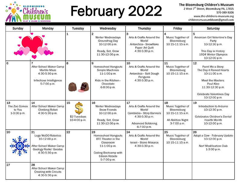 Bloomsburg Children’s Museum Announces February 2022 Programs
