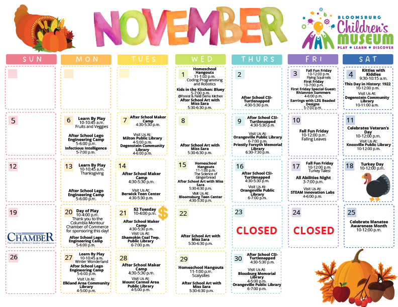 Bloomsburg Children’s Museum Announces November Programs
